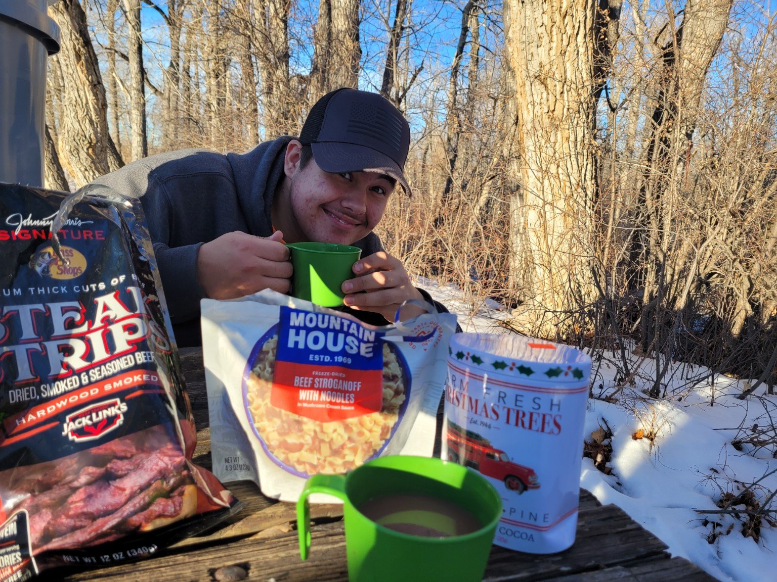 Field camp meal and hot drink